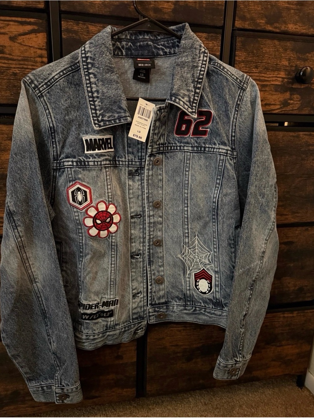 Disney Marvel Spider-Man Women's Cropped Denim Jacket - Size Large
